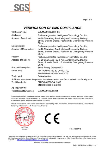 China Foshan Augmented Intelligence Technology Co., Ltd certificaten