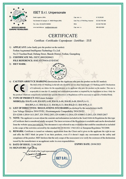 China Foshan Augmented Intelligence Technology Co., Ltd certificaten